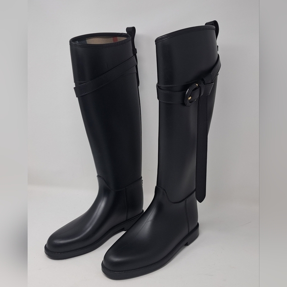 Burberry Women's Rain Boots Knee High Equestrian Black Belt Italy 36 EU 6 US - Picture 13 of 13